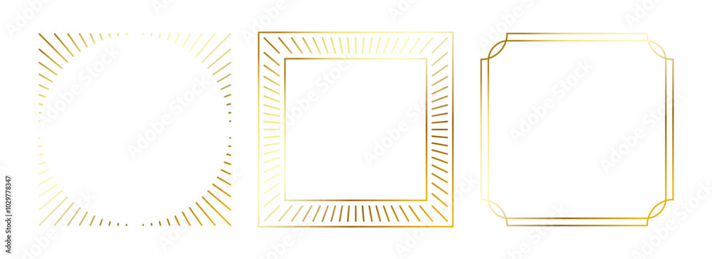 Aufkleber gold thin frame set. golden square borders in art deco style. thin linear radiance rectangular eleme