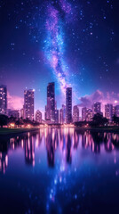 Fototapeta premium Milky way galaxy with stars and space dust in the universe over the night city