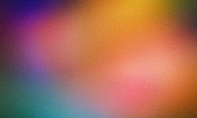 Grainy gradient with vibrant color flow shaped background, orange purple blue abstract noise texture backdrop design, bright, shine, glowing colors, copy space.