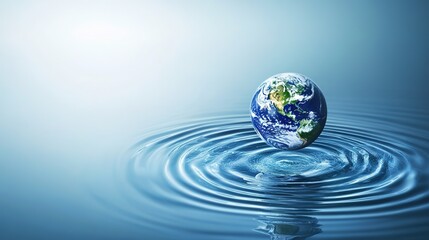 World Environment Day concept featuring the Earth encapsulated in a single water droplet on a blue background, symbolizing environmental protection and global water conservation. 