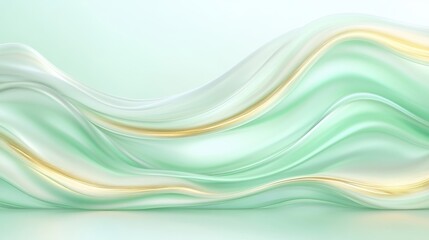Fototapeta premium A green and gold wave patterned background with a white wall. The background is a representation of a wave, and the gold and green colors give it a luxurious and elegant feel