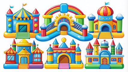 Colorful Bounce House Icons for Kids Summer Games and Parties
