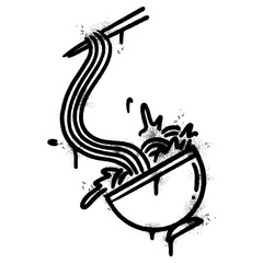 graffiti Noodles icon with over spray in black over white. Vector illustration. © Doa Bunda