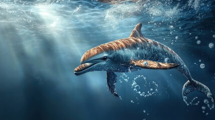 Obraz premium Dolphin gracefully swims through the deep blue ocean