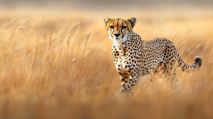 Naklejka premium beautiful shot of a cheetah running on a field