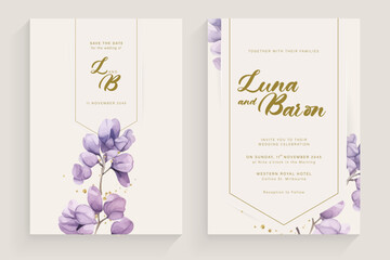 Aesthetic Wedding Invitation Template with Vintage Purple Flower Arrangement