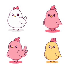 Simple Cute Chicken Chick Hen Poultry Animal Cartoon Character