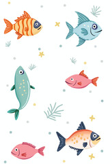 Naklejka premium Charming Underwater Scenes: Vibrant Colorful Fish Designs with Transparent Background for Stunning Visuals 