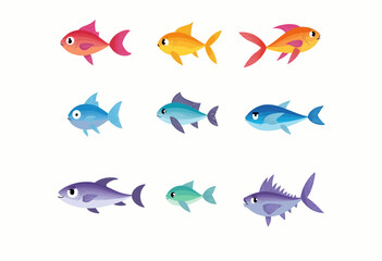 Naklejka premium Artistic Fish Designs: Bright and Colorful Sea Creatures with Transparent Background for Eye-Catching Graphics 