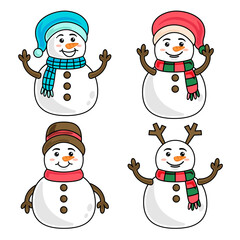 Cute Snowman Mascot Character Illustration Set