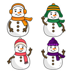 Cute Snowman Mascot Character Illustration Set