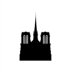 Fototapeta premium Silhouette of Notre Dame Cathedral on White Background
