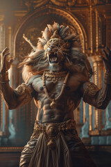 Obraz premium Majestic lion man figure in ornate setting, exuding power and strength