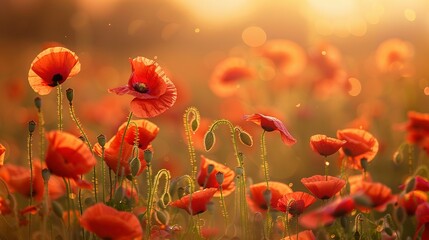 Obraz premium Nature's Canvas: A Picturesque Meadow Overflowing with Poppy Blossoms