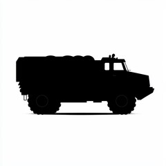 Armored Defense Truck Silhouette on Isolated Background