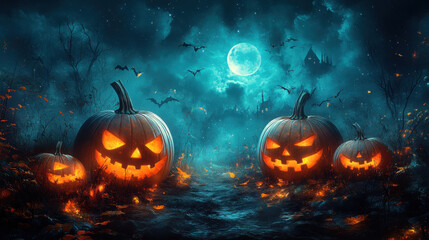 Naklejka premium Happy Halloween holiday spooky scary background