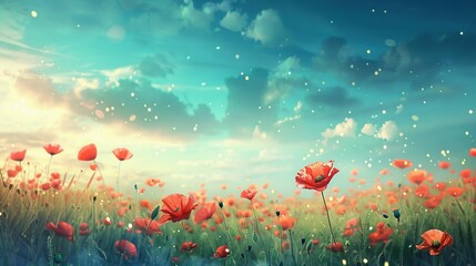Obraz premium Nature's Canvas: A Picturesque Meadow Overflowing with Poppy Blossoms