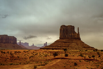 Monument Valley with sandstone buttes seen on Navajo land in Arizona