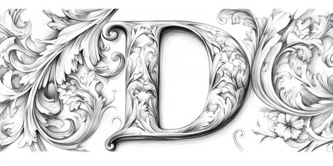 Pencil drawing of a letter D with ornate flourishes.