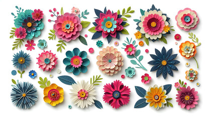 Vibrant Paper Flowers in Various Designs and Colors