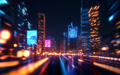 Obraz premium A smart corporate city with innovative skyscrapers, holographic billboards, and AIcontrolled transportation, epitomizing the digital age