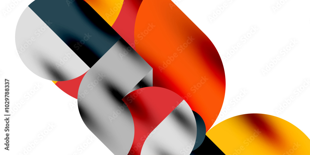 Poster Tech minimal circular shapes geometric art. Vector modern circles
