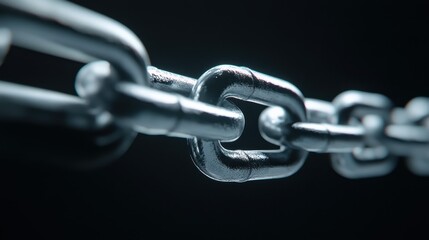 Obraz premium A chain of metal links is shown in a close up. The chain is silver and he is very strong