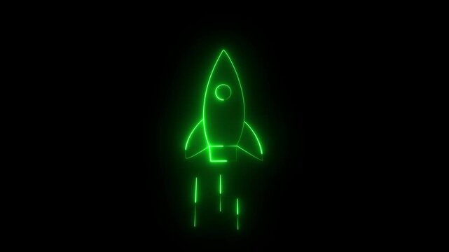 Digital green color rockets launch into outer space. Boosting and taking off career concepts. Abstract spaceship in blue on a technological background. blue neon rocket illustration with 3D