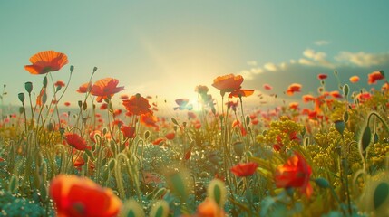 Obraz premium Floral Paradise: A Meadow Brimming with Bright Poppy Flowers