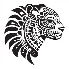 simple logo of the the lateral view of a maya draw jaguar head on a minimalist mayan aesthetic, on a white background © RABBI