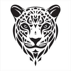simple logo of the the lateral view of a maya draw jaguar head on a minimalist mayan aesthetic, on a white background
