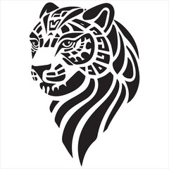 simple logo of the the lateral view of a maya draw jaguar head on a minimalist mayan aesthetic, on a white background