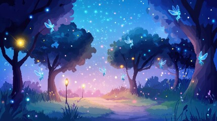 Enchanted Forest with Magical Lights and Fairies