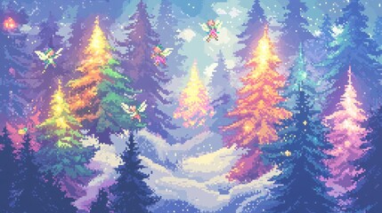 Enchanted Forest with Colorful Trees and Fairies