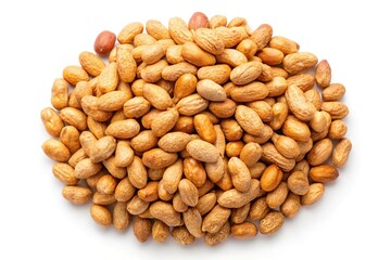 Roasted peanuts isolated on white background panoramic