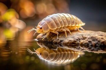 Rock-dwelling blonde ducky isopod crawling on surface