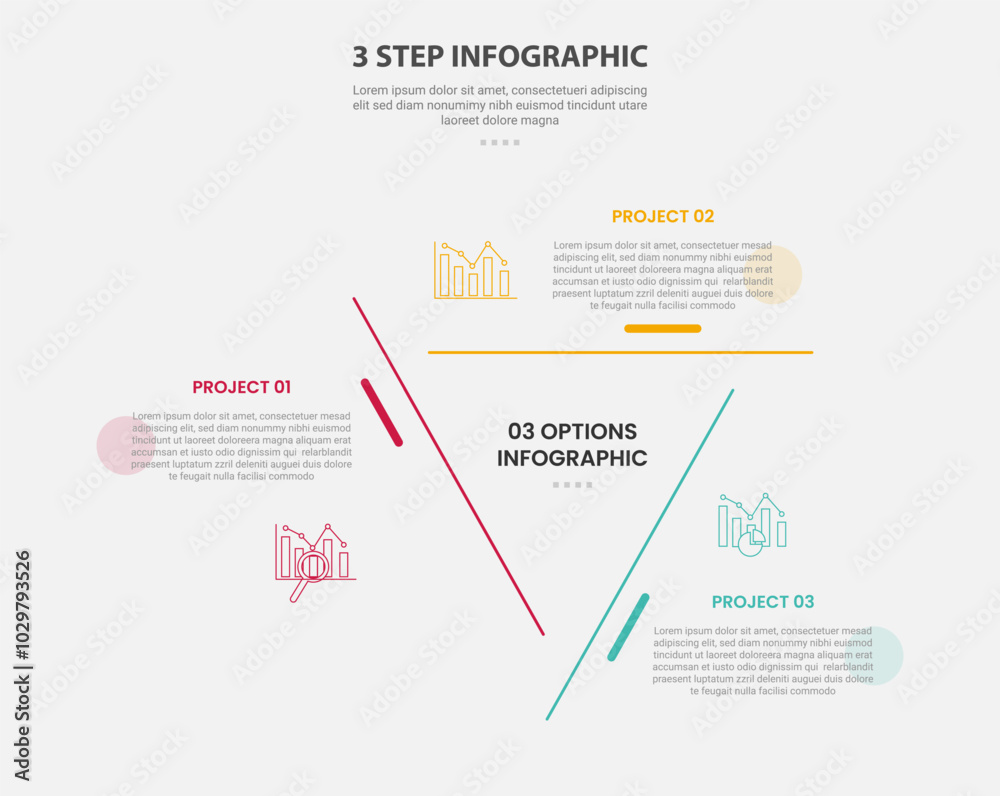 Poster 3 points template infographic outline style with 3 point step template with creative triangle shape 