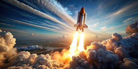 Rocket launching upwards through the atmosphere using advanced techniques Forced Perspective