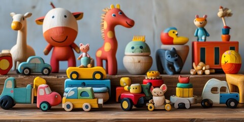 Fototapeta premium Colorful wooden toys on a table.