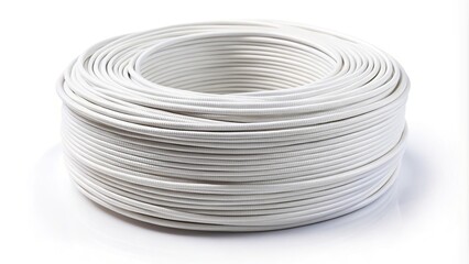 Roll of white electric cable wire isolated on white background