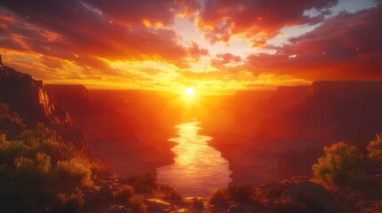 Fiery Sunset Over Canyon