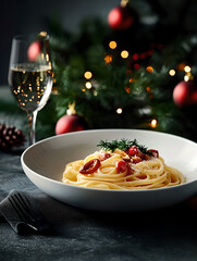 Christmas themed pasta dish, food photography