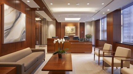 Fototapeta premium Modern Office Lobby with Wooden Accents