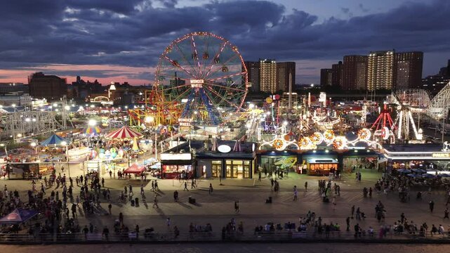 Aerial view of Coney Island at night