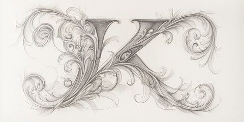 Fototapeta premium Ornate pencil drawing of letter K.