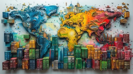 A colorful globe made of stacked shipping containers . global trade and container logistics concept