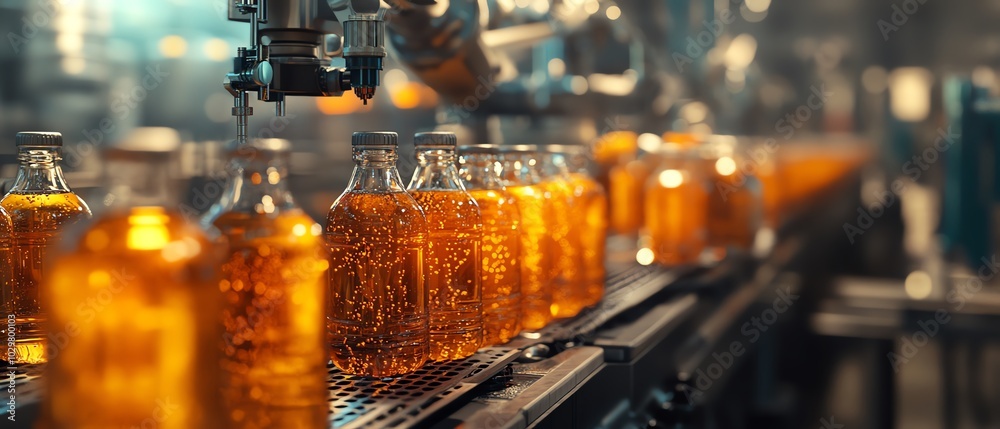 Aufkleber automated beverage production featuring a hightech bottling line with gleaming stainless steel machi