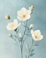 Fototapeta premium Vintage Inspired Floral Illustration on Soft Blue Background
