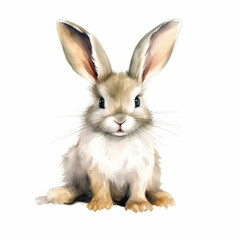 Obraz premium Adorable Watercolor Illustration of a Cute Bunny Rabbit on White Background - Ideal for Easter, Children's Decor, and Animal Art