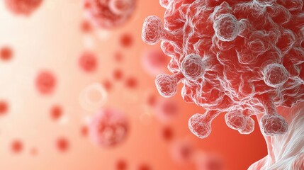 Close-up of virus particles on a textured background.